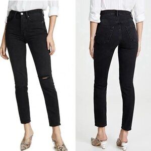 Frame Black Le High Skinny High Waist Ripped Knee Denim Jeans